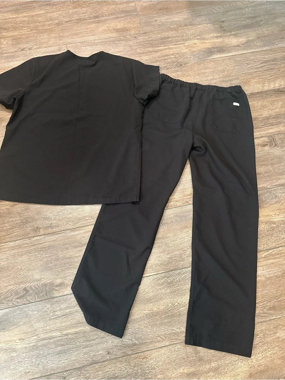 Figs Men's Black Scrub Top and Pants with White Drawstring